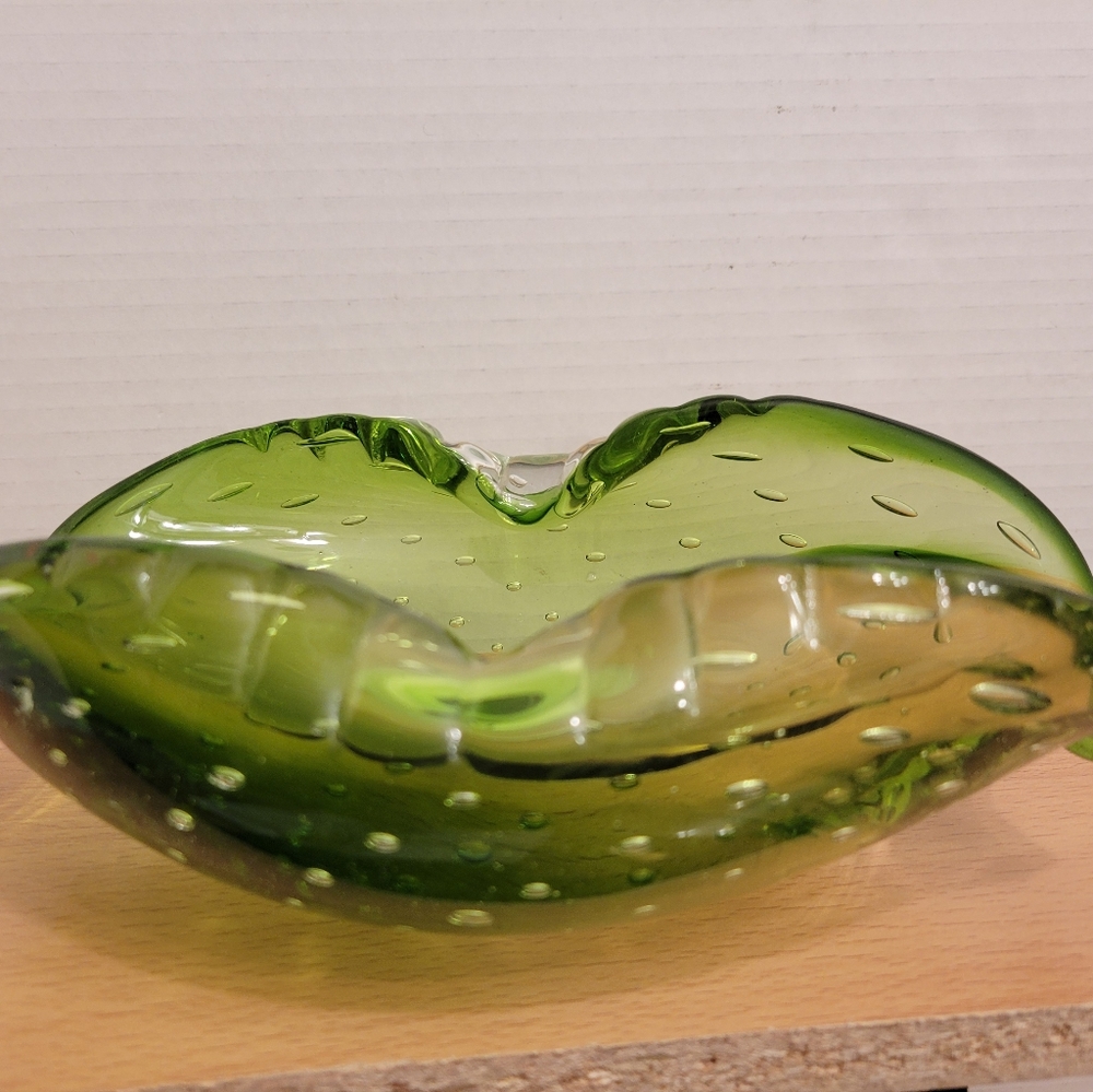 Vintage Murano Alfredo Barbini Bullicante Olive Green Ashtray Swirl Design - Picture 2 of 10